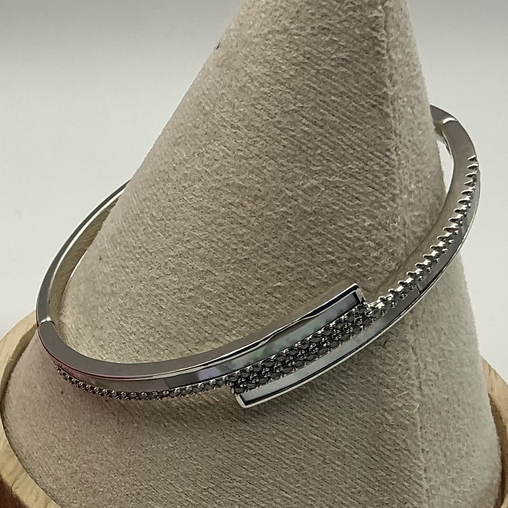 Adina Eden Mother of Pearl Pavé Sterling Silver Plated Bangle Bracelet NIB